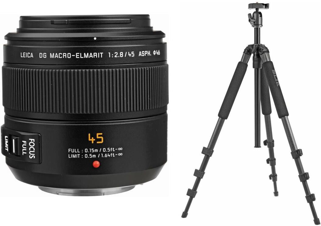 Panasonic Lumix G Leica DG Macro-Elmarit 45mm f/2.8 Lens for MFT with Tripod Kit