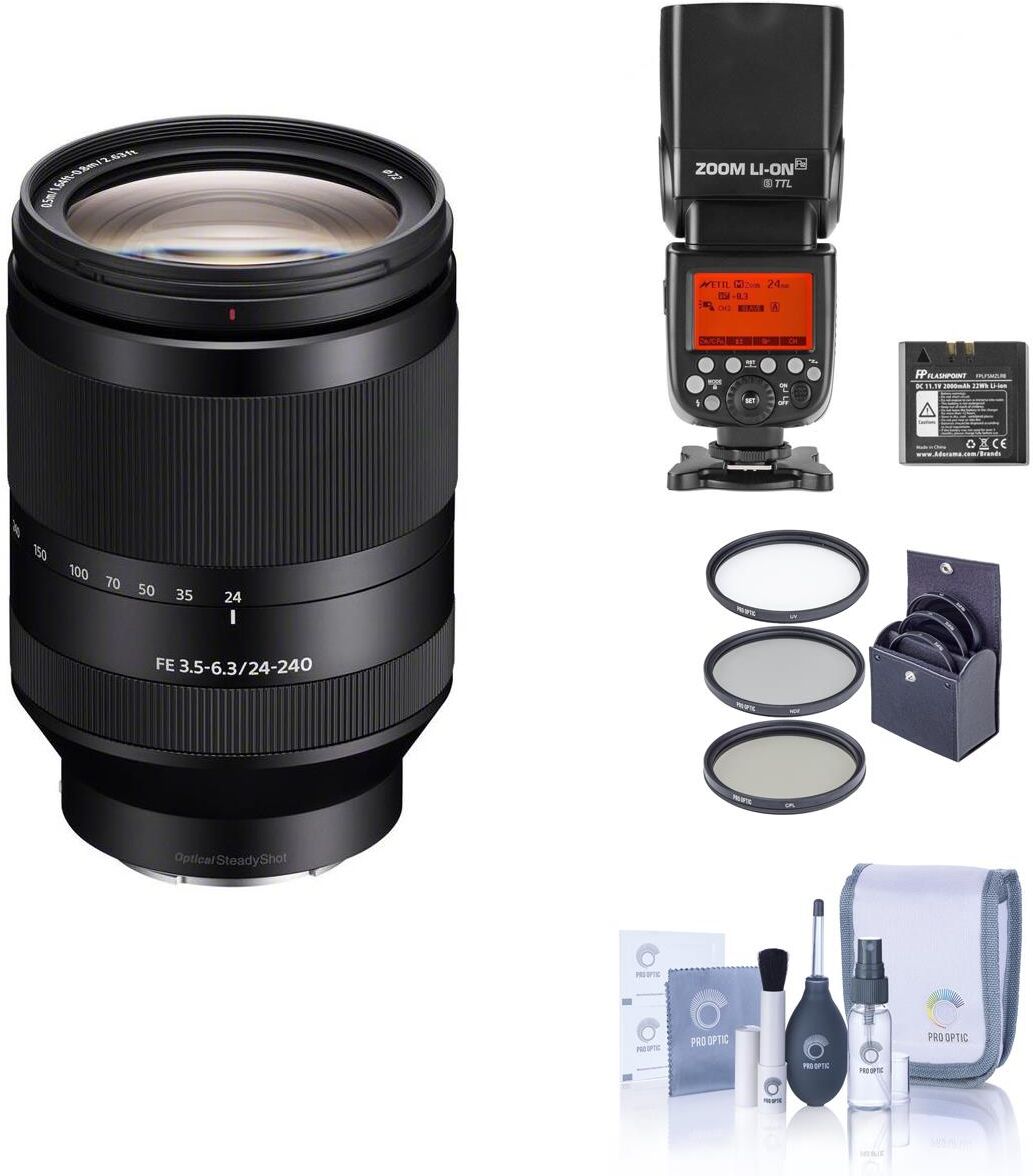 FE 24-240mm f/3.5-6.3 OSS Lens for Sony E with Zoom Li-ion R2 TTL Flash Kit