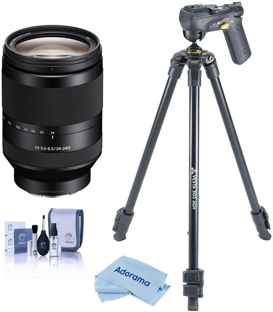 FE 24-240mm f/3.5-6.3 OSS Lens for Sony E with Vesta 203AGH Tripod Kit