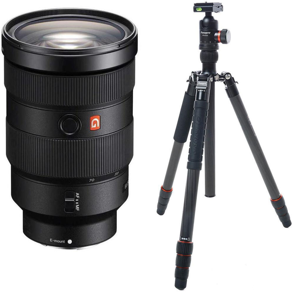 FE 24-70mm f/2.8 GM Lens for Sony E with FotoPro X-Go Max Tripod