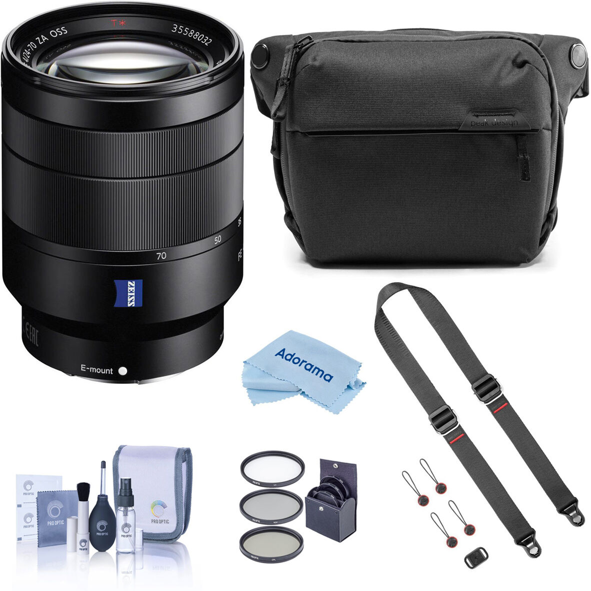 Vario-Tessar T* FE 24-70mm f/4 ZA OSS Lens for Sony E w/6L Sling V2, Strap