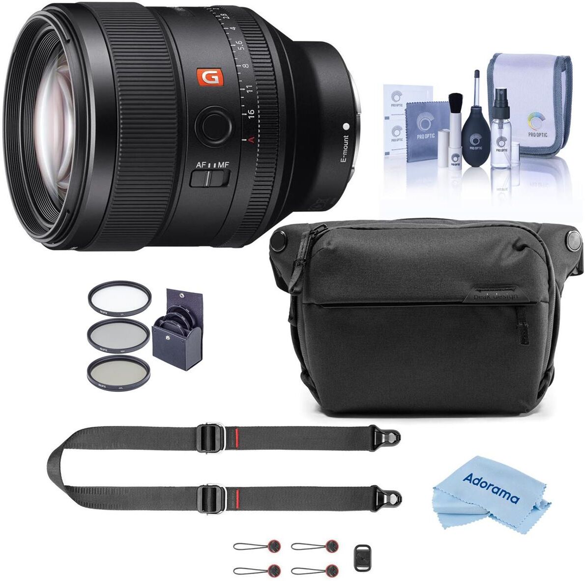 FE 85mm f/1.4 GM Lens for Sony E with 6L Everyday Sling V2, SlideLITE Strap