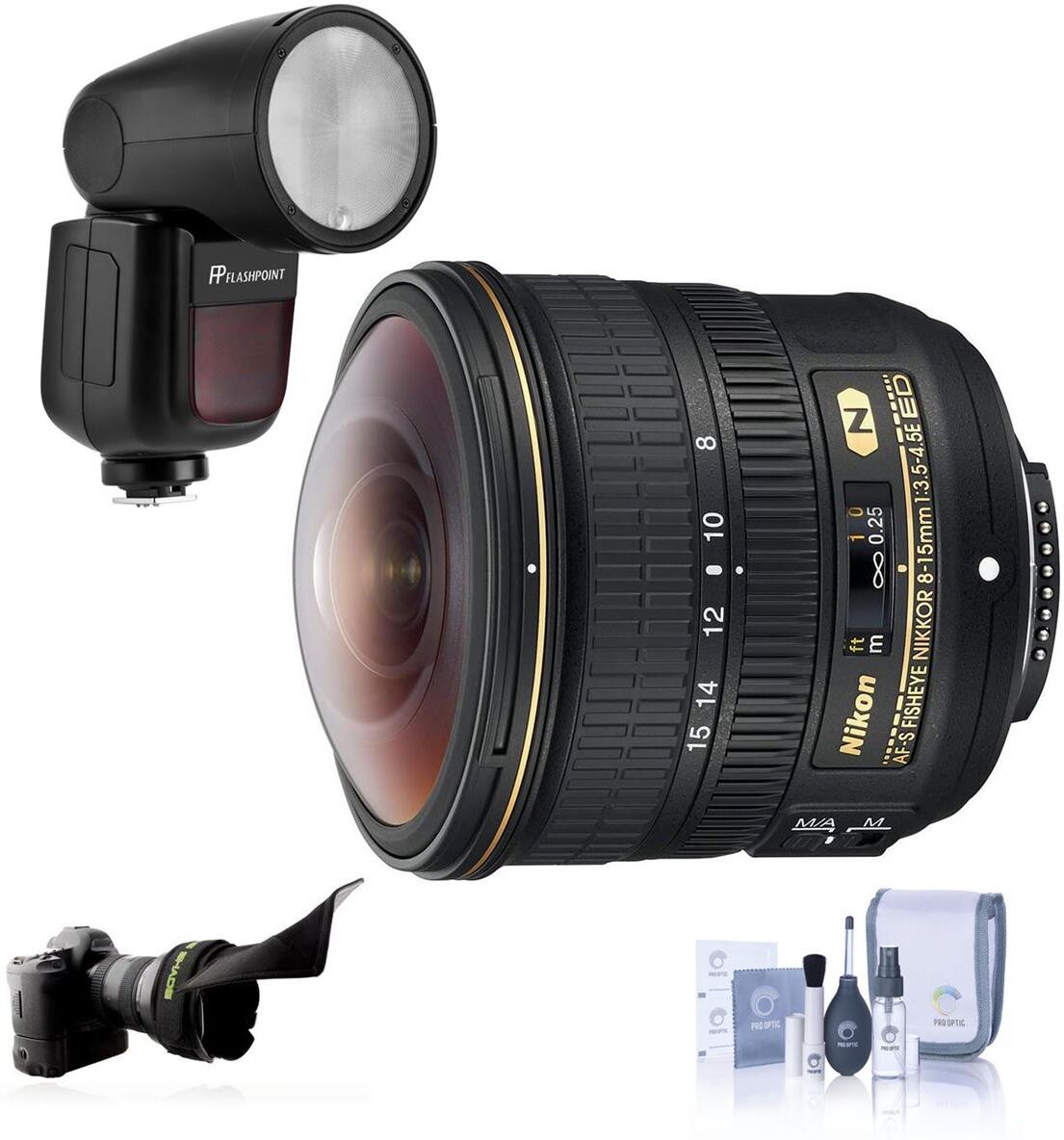 Nikon 8-15mm f/3.5-4.5E EDIF AF-S Fisheye NIKKOR Lens w/Zoom Li-on X Flash Kit