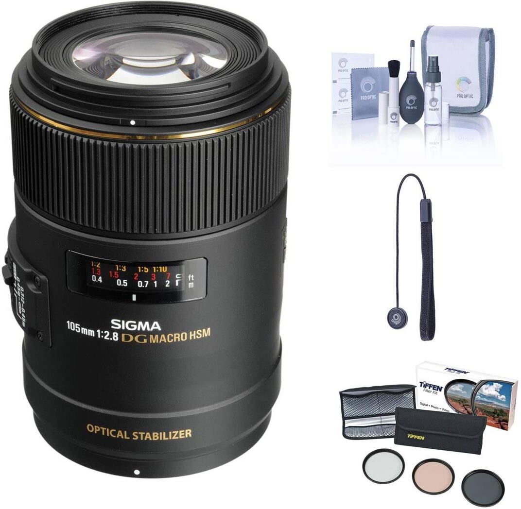 Sigma 105mm f/2.8 EX DG OS HSM Macro Lens for Nikon F with Free Accessories Kit