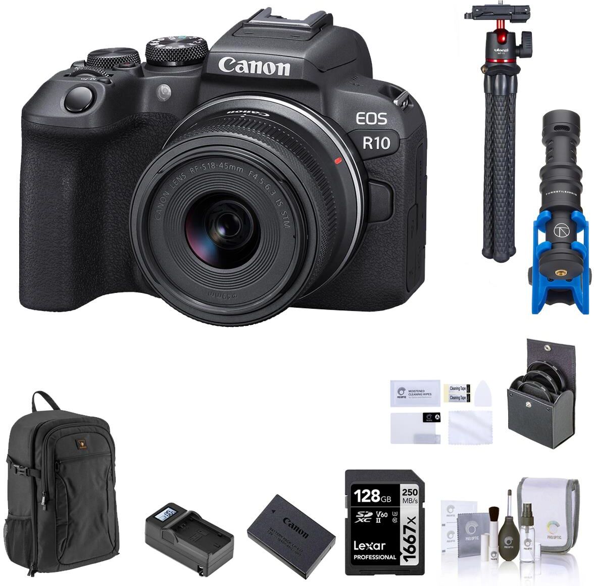 Canon EOS R10 Mirrorless Camera with 18-45mm Lens w/Vlogger Accessories Kit