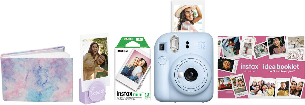 Fuji Instax Mini 12 Instant Film Holiday Camera Bundle Pastel Blue