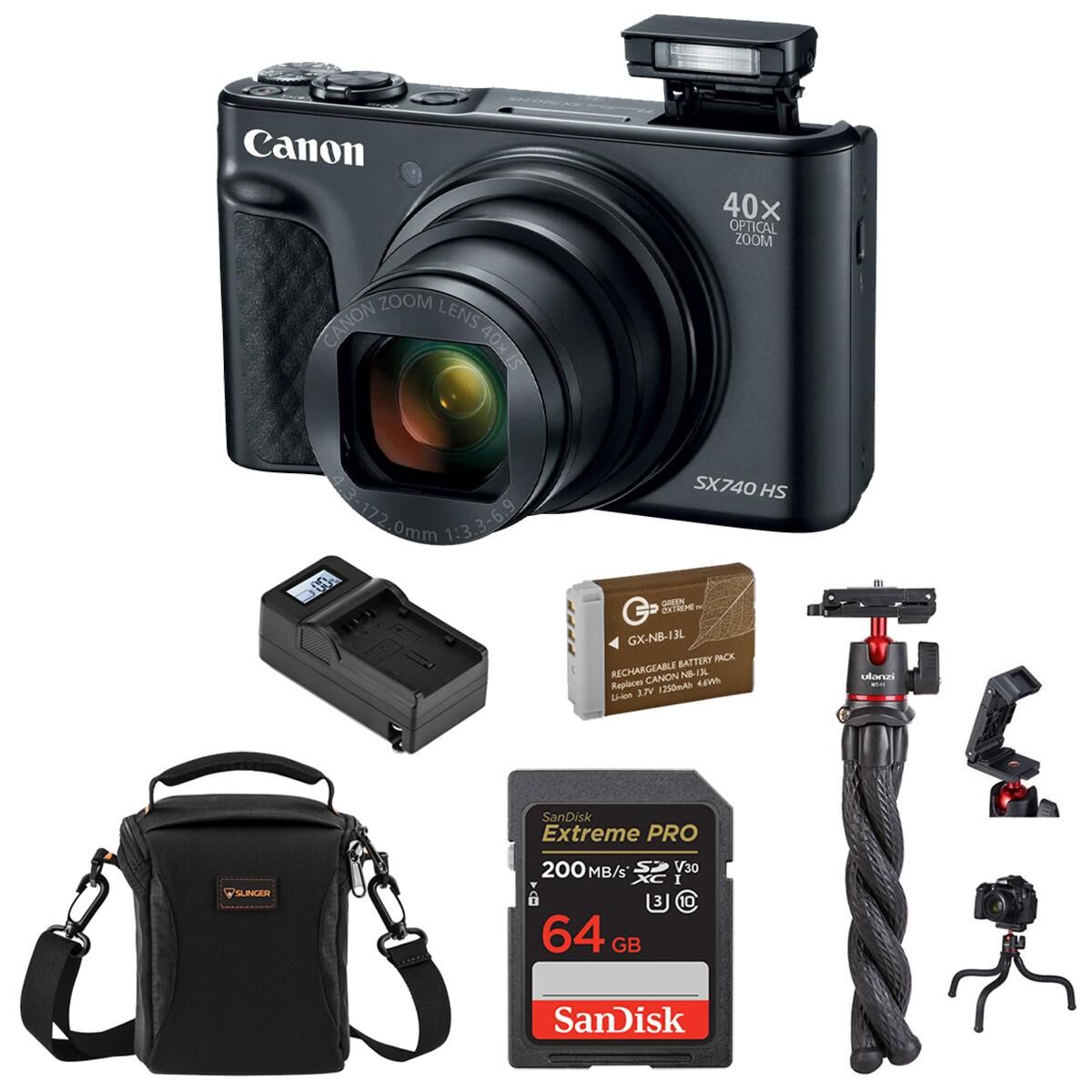 Canon PowerShot SX740 HS Camera, Black with Accessories Kit