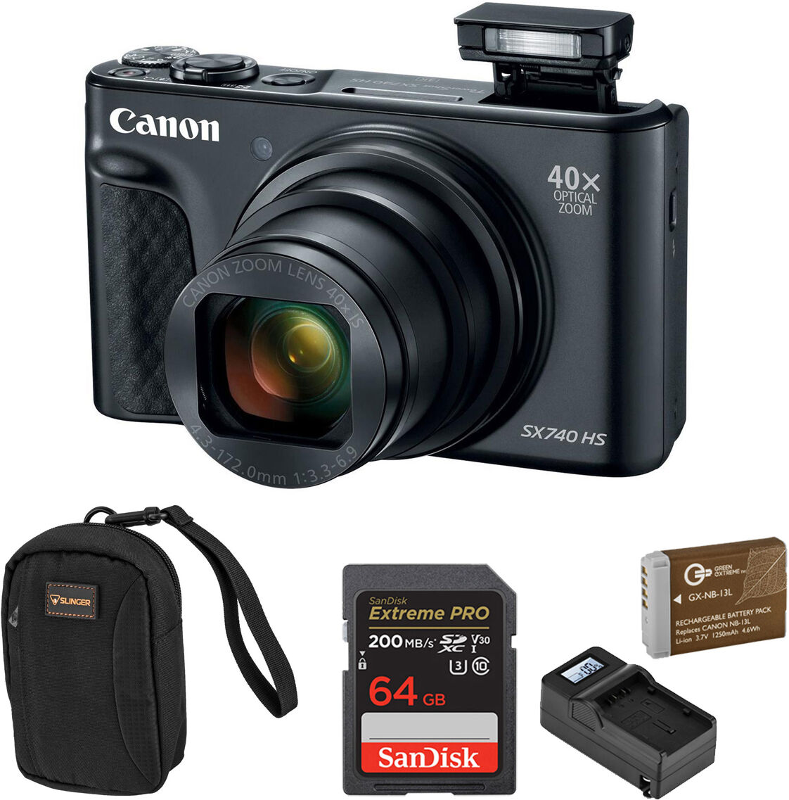 Canon PowerShot SX740 HS Camera, Black with Essentials Kit