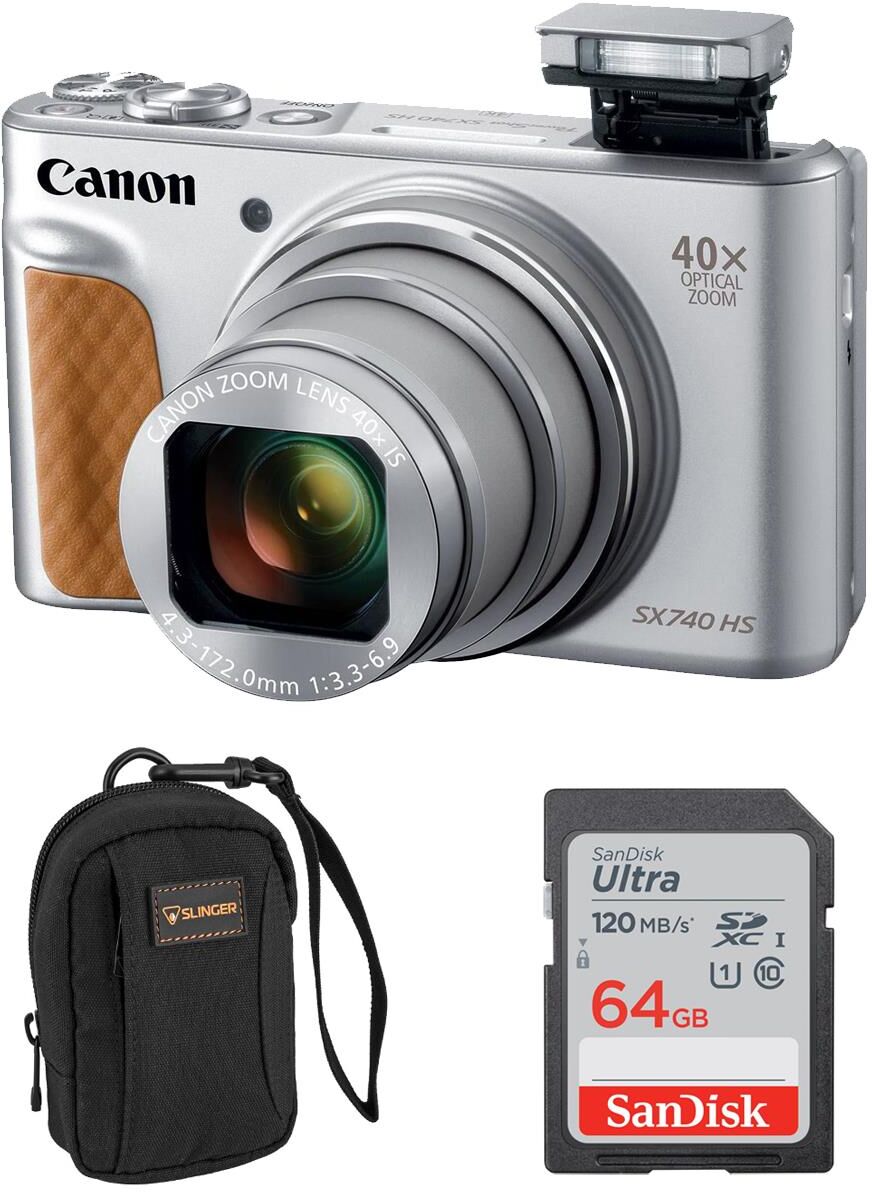 Canon PowerShot SX740 HS Camera, Silver with 64GB Memory Card and Alpine 1 Bag