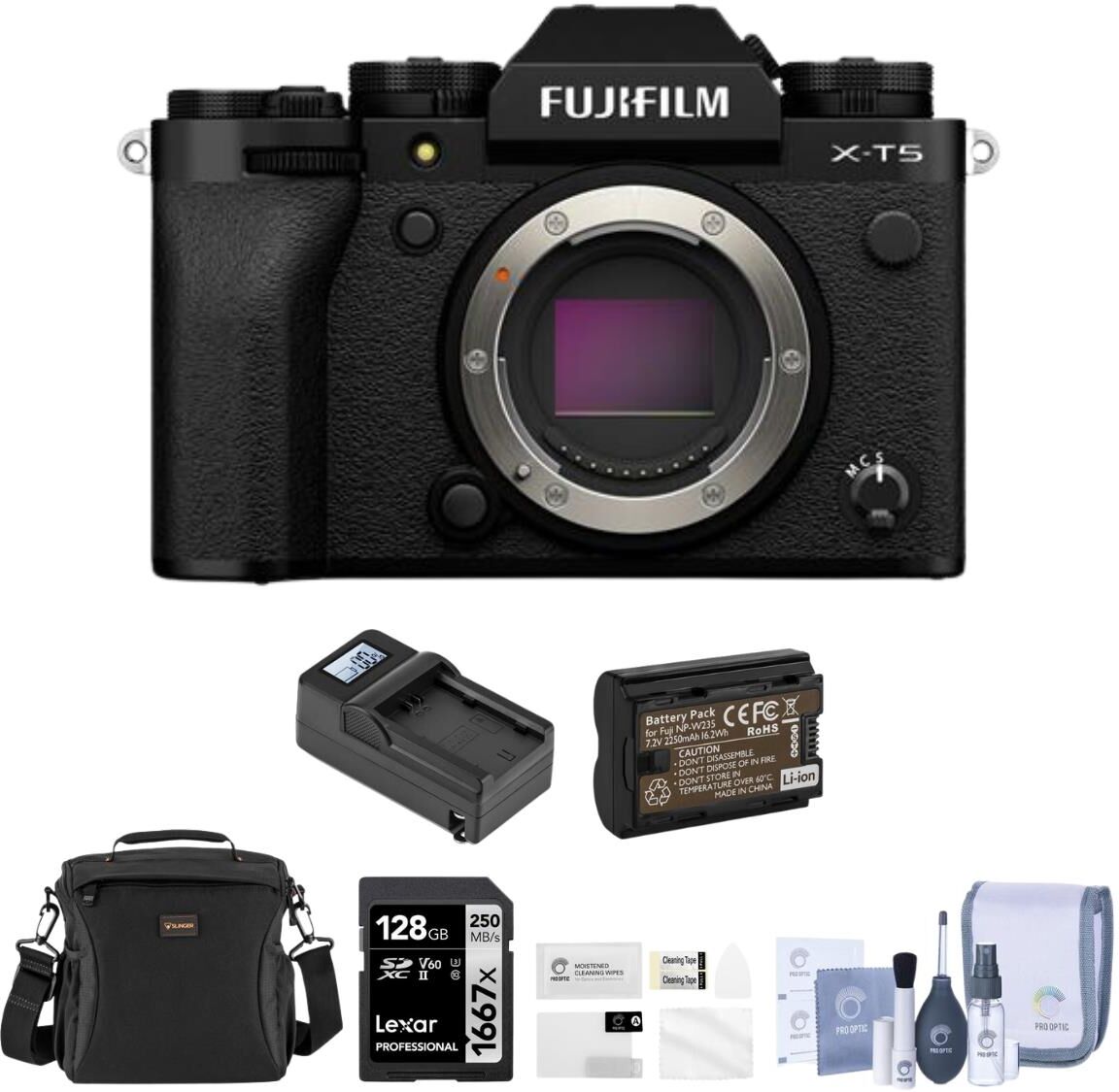 Fuji X-T5 Mirrorless Camera, Black, Bundle with Essentials Kit