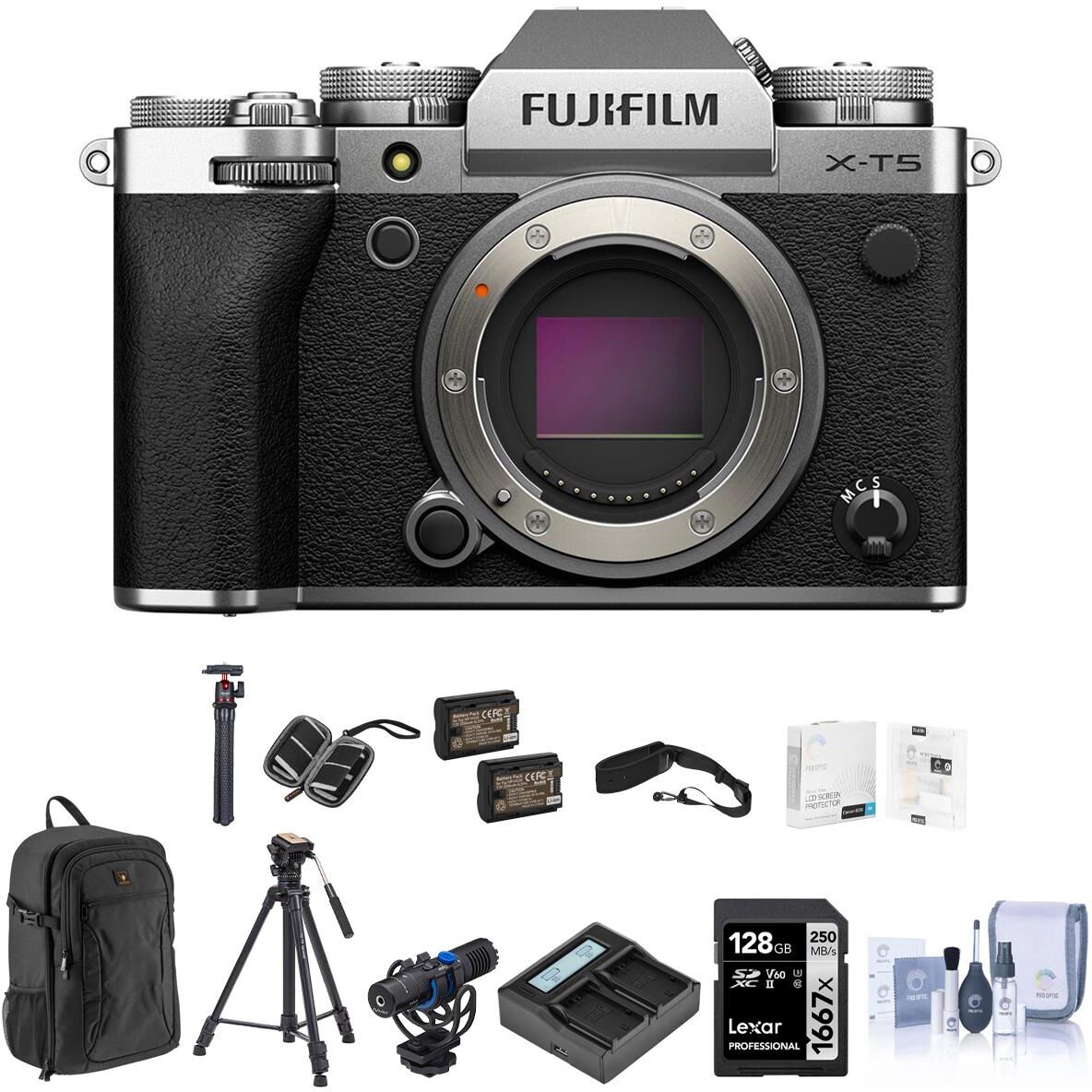 Fuji X-T5 Mirrorless Camera, Silver, Bundle with Complete Kit