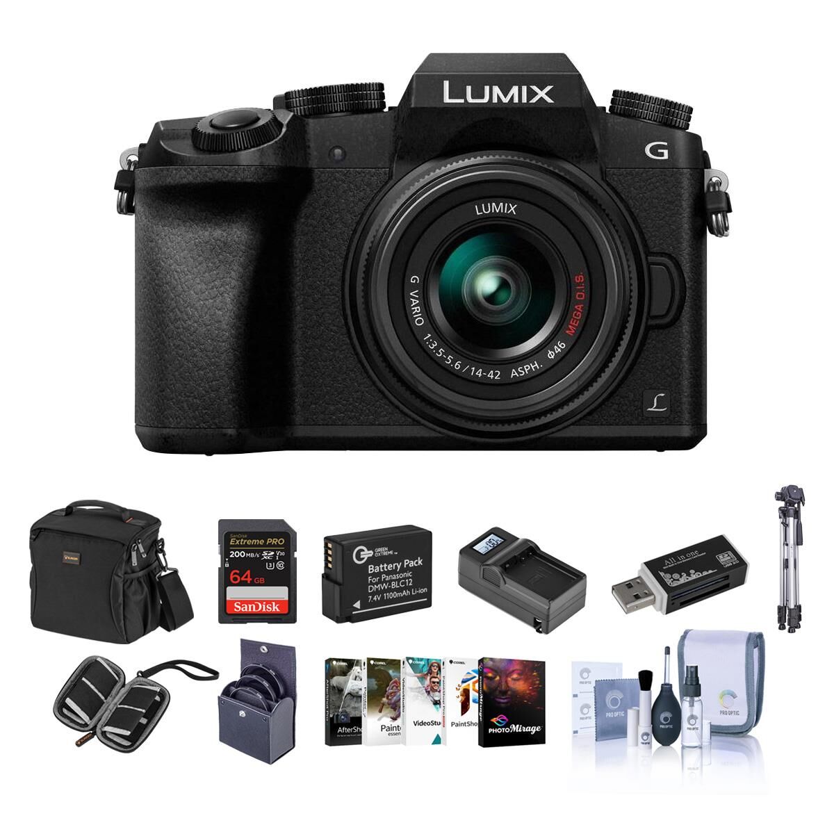 Panasonic Lumix DMC-G7 Mirrorless Camera w/14-42mm Lens, Black &amp; Complete Kit