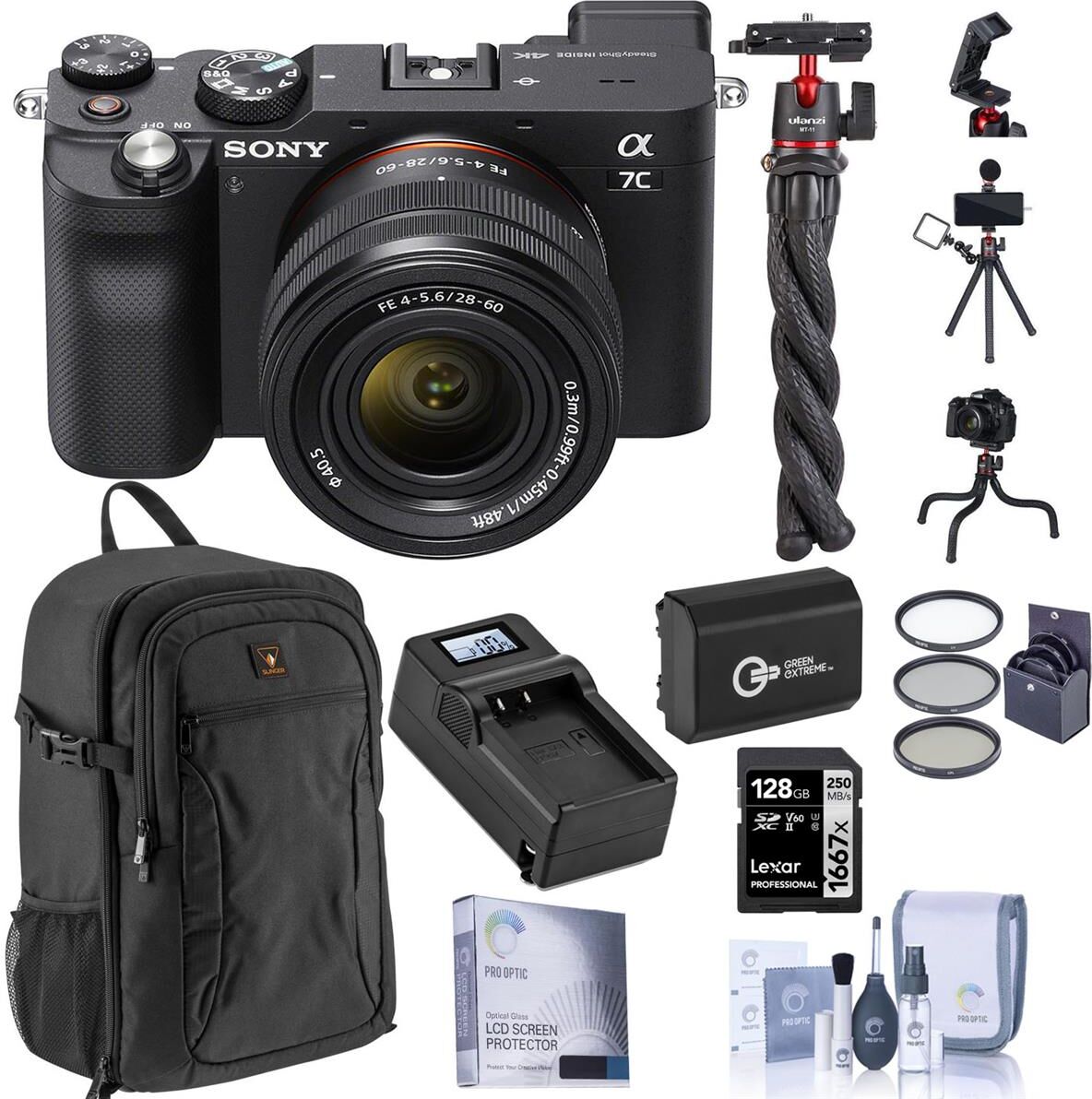 Sony Alpha a7C Mirrorless Camera w/28-60mm Lens, Black, Bundle w/Essentials Kit