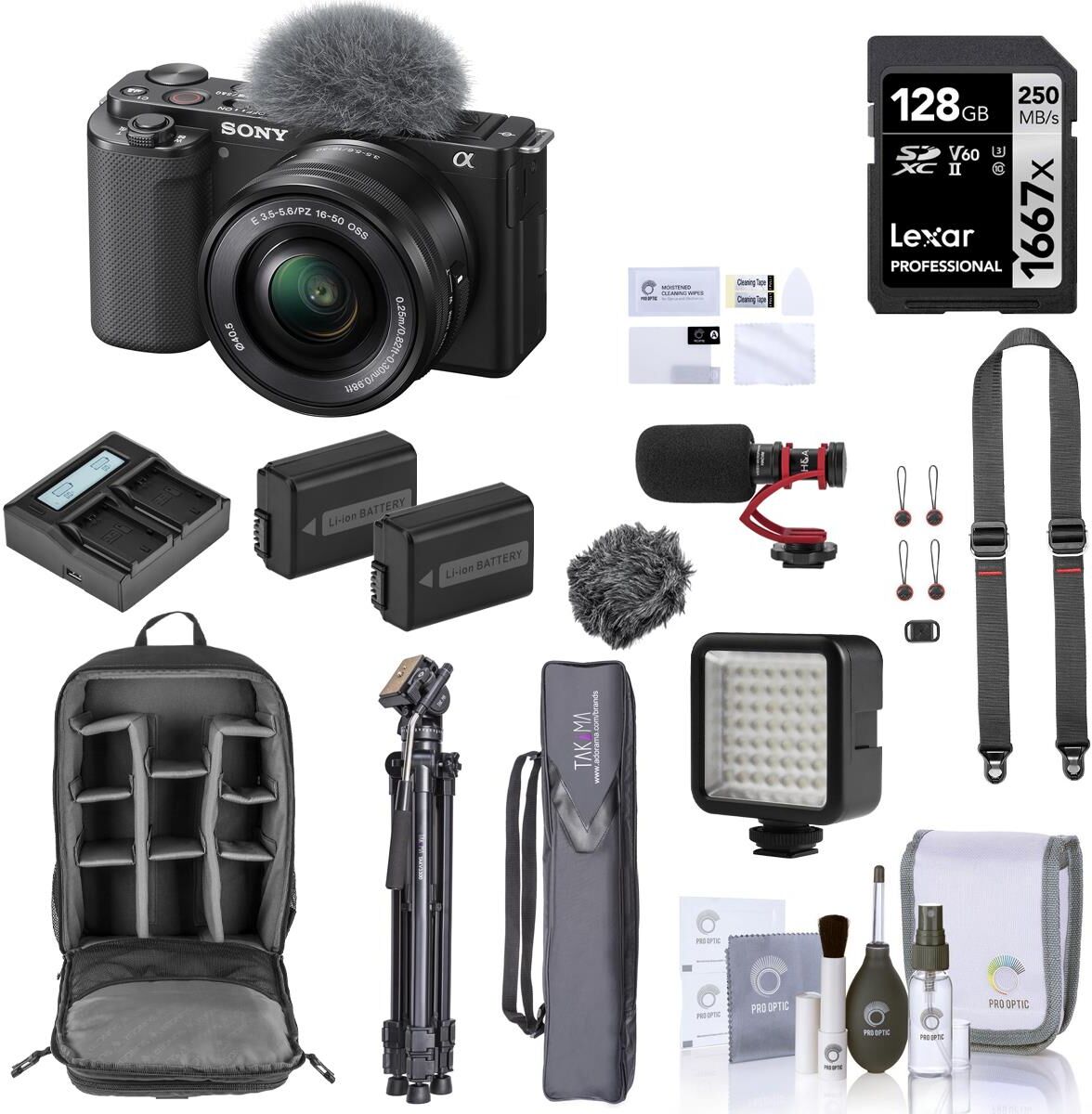 Sony ZV-E10 Mirrorless Camera with 16-50mm Lens, Black, Bundle w/Complete Kit