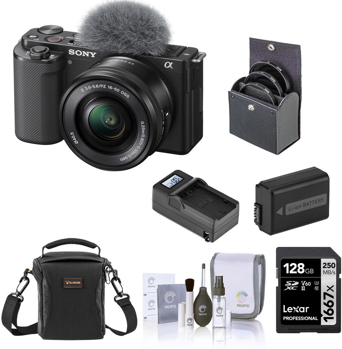 Sony ZV-E10 Mirrorless Camera with 16-50mm Lens, Black, Bundle w/Essentials Kit