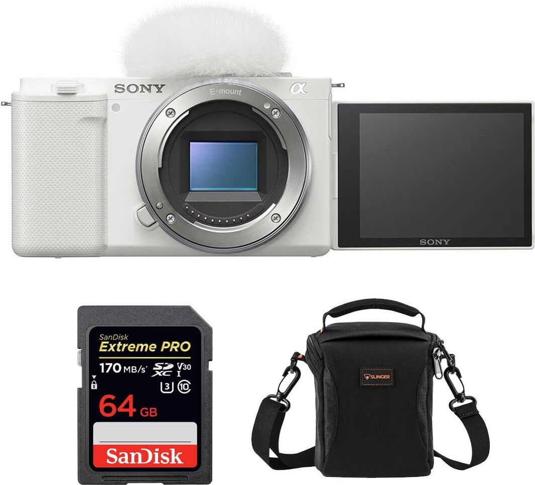 Sony ZV-E10 Mirrorless Camera, White, Bundle with Included Value