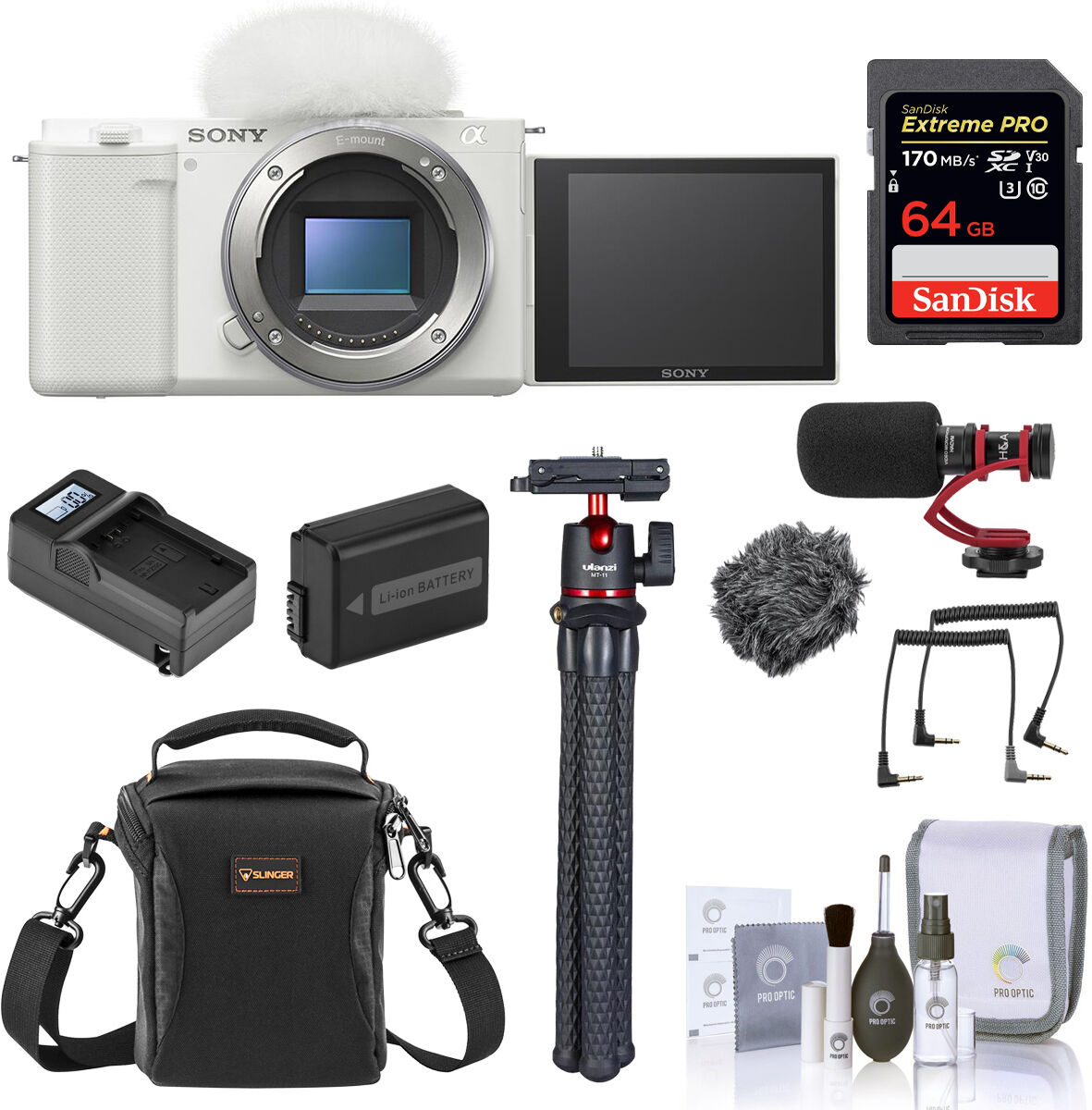 Sony ZV-E10 Mirrorless Camera, White, Bundle with Accessory Kit