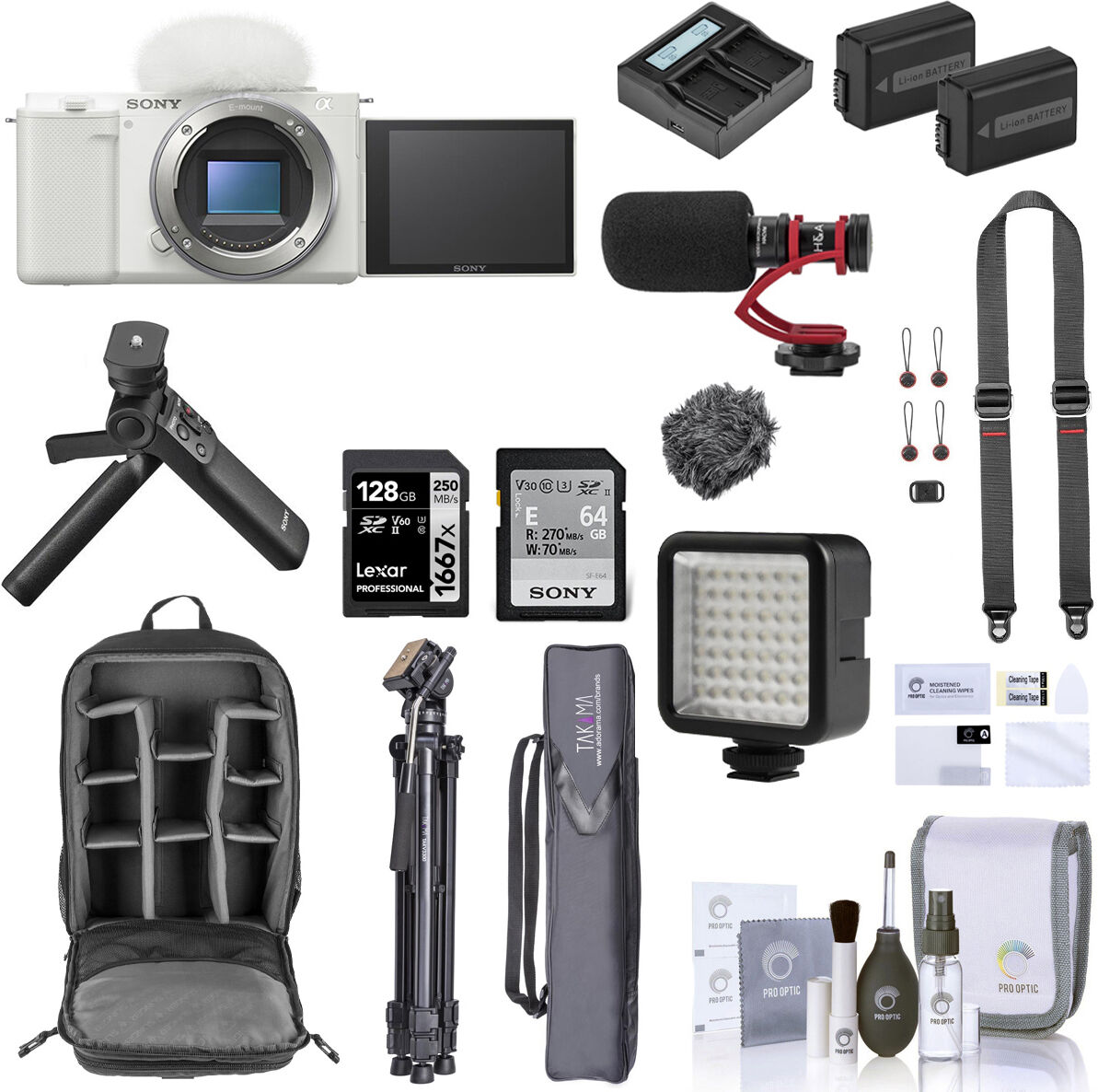 ZV-E10 Mirrorless Camera (White) with Sony Vlogger Acc, Complete Kit