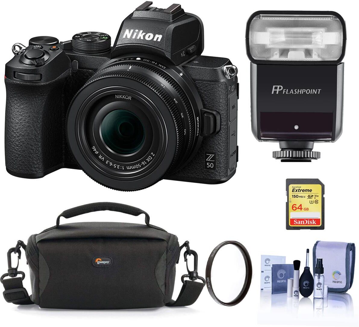 Nikon Z50 Mirrorless Camera with Z DX 16-50mm f/3.5-6.3 VR Lens &amp; Essentials Kit