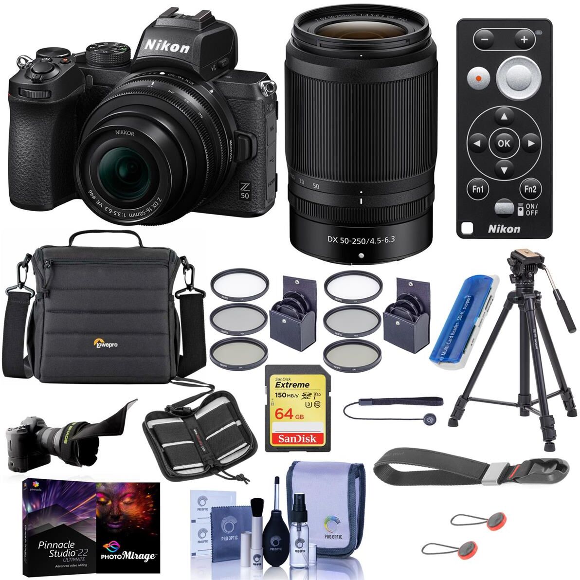 Nikon Z50 Mirrorless Camera w/16-50mm &amp; 50-250mm Lenses, Bundle w/Accessory Kit