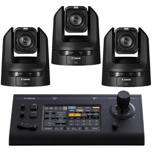 Canon CR-N100 21.14MP 4K UHD 20x PTZ Camera, Black, 3-Pack w/RC-IP100 Controller