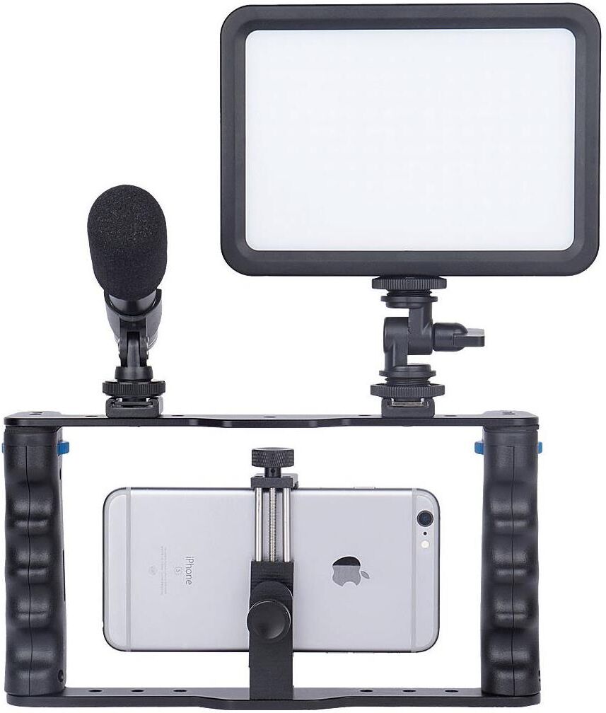 YELANGU Smartphone Video Rig Kit, Phone Cage w/ LED Light, Microphone Mount