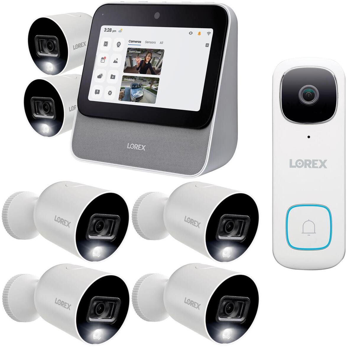 Lorex Smart Home Security Center,w/2K Video Doorbell &amp; 4x Indoor/Outdoor Cameras