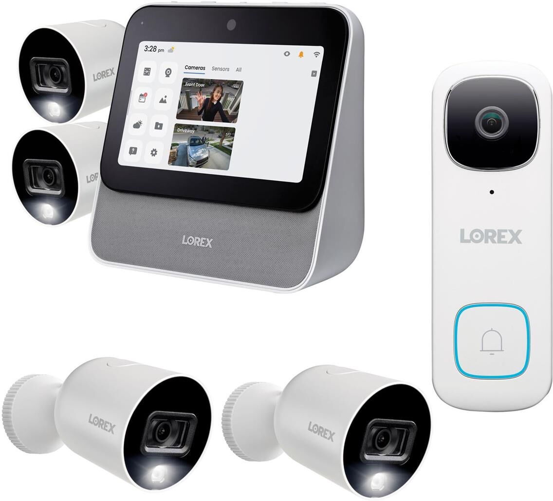 Lorex Smart Home Security Center,w/2K Video Doorbell &amp; 2x Indoor/Outdoor Cameras