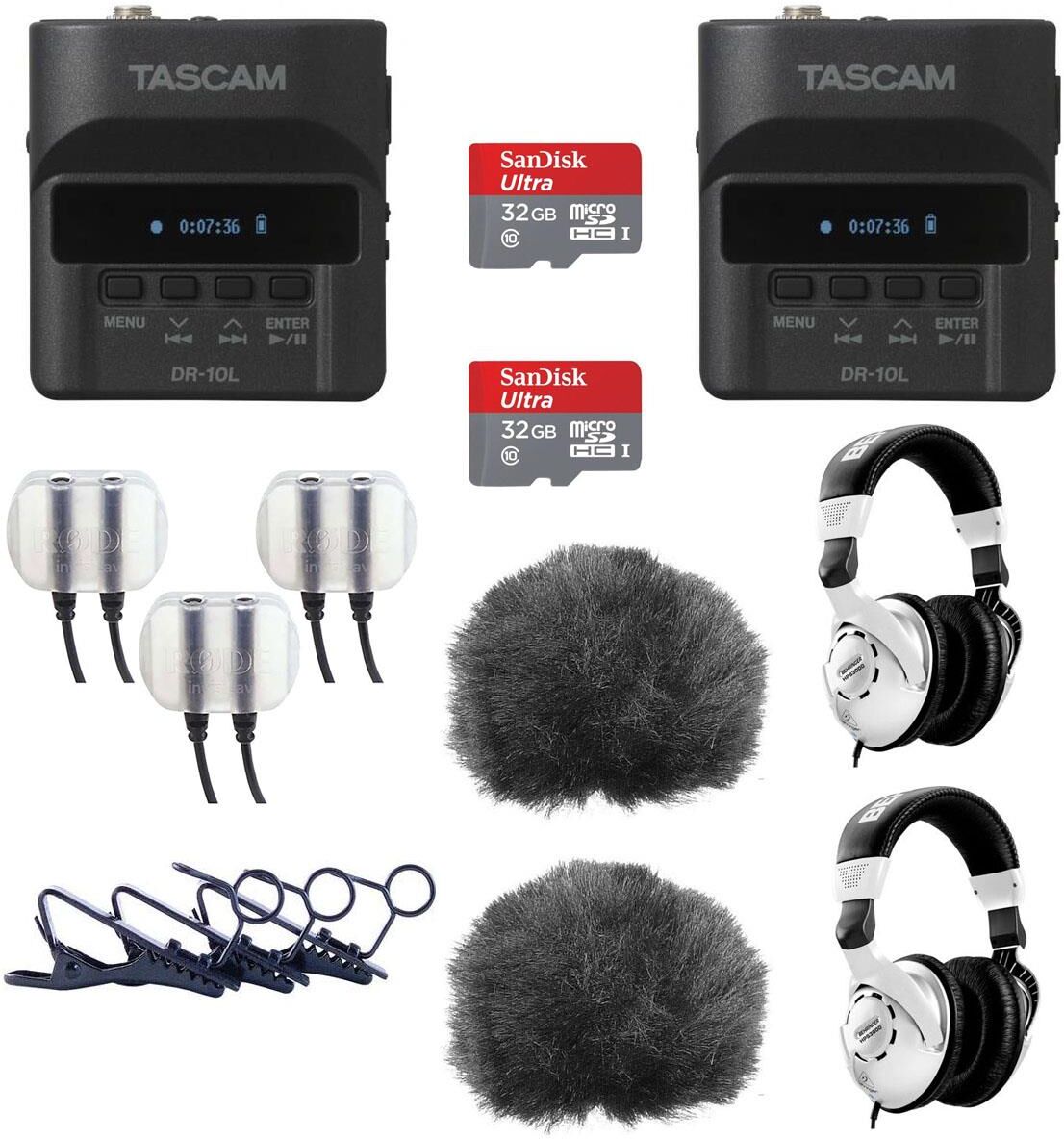 Tascam 2 Pack DR-10L Digital Recorder and Lavalier Combo With Accessory Bundle