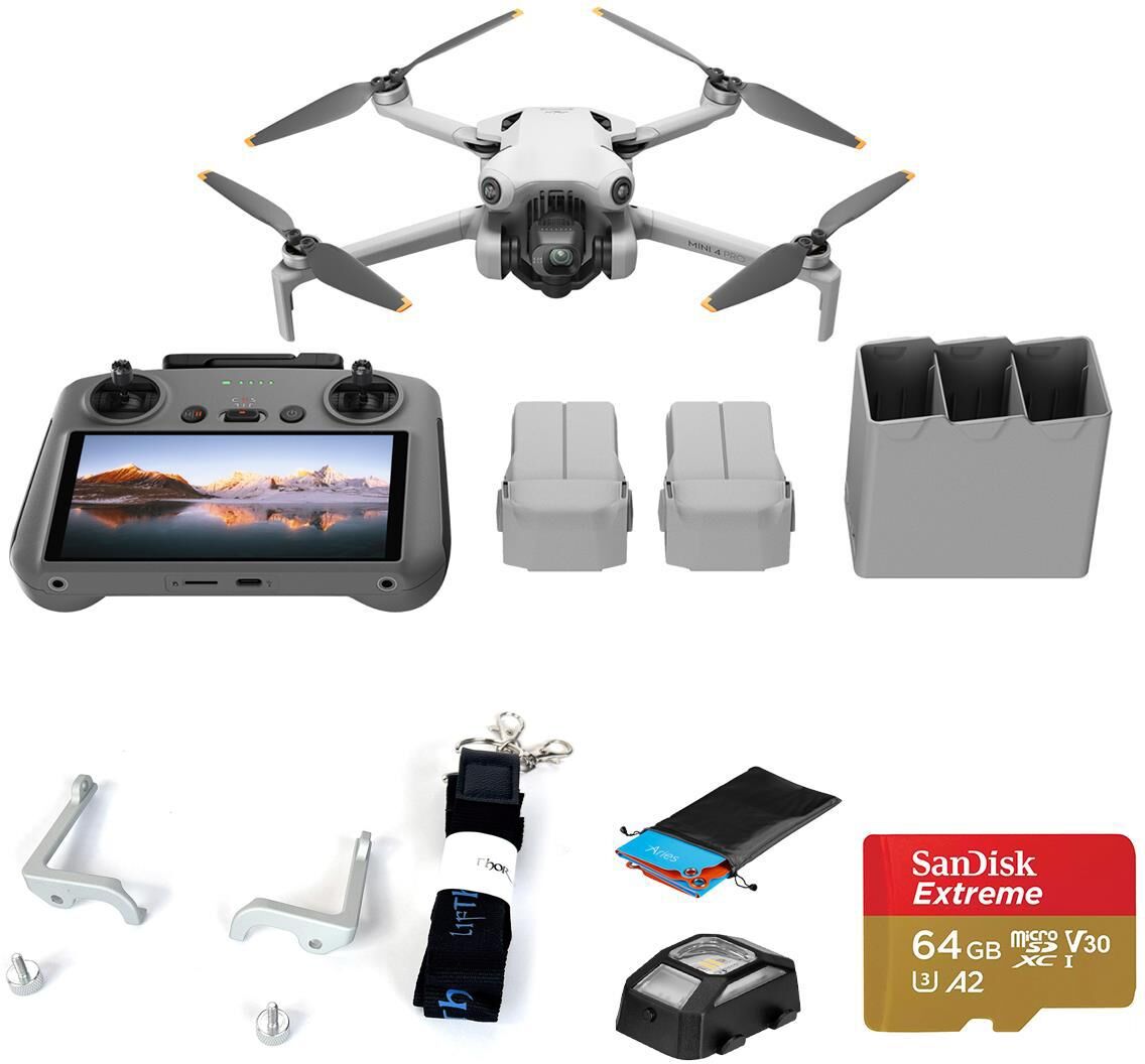 DJI Mini 4 Pro Drone Fly More Combo Plus, with Claw Lanyard Mounting, 64GB Card