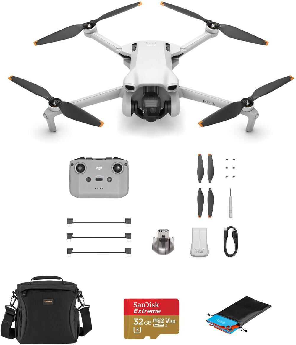 DJI Mini 3 Drone with RC-N1 Remote Control, 32GB microSD Card &amp; Accessories Kit