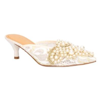 J.Renee Women's Dorrus Slide Pump in Ivory and White, Mesh/Fabric, Size 8 W, 2 Inch Heel J.Renee Women's Dorrus Slide Pump in Ivory and White, Mesh/Fabric, Size 8 W, 2 Inch Heel