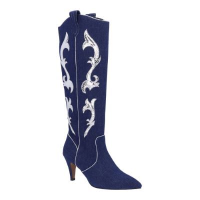 J.Renee Women's Siera Cowboy Boot in Blue, Fabric, Size 9 M, 2.75 Inch Heel J.Renee Women's Siera Cowboy Boot in Blue, Fabric, Size 9 M, 2.75 Inch Heel