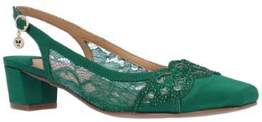 J.Renee Faleece Comfortable Wedding EMERALD GREEN SATIN/LACE Lace and Satin slingback pump - 7.5 W