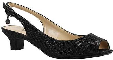 J.Renee Jenvey Comfortable Wedding Black Glitter Glitter Fabric Open Toe Low Heel Sling - 10.5 W