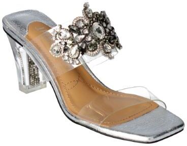 J.Renee Kamelia CLEAR/SILVER/MULTI Rhinestone Adorned Clear High Heel Slide - 10 W