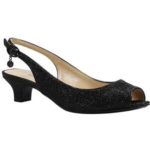 J.Renee Women's Jenvey Slingback Sandal in Black, Glitter Fabric, Size 7 M, 1.25 Inch Heel