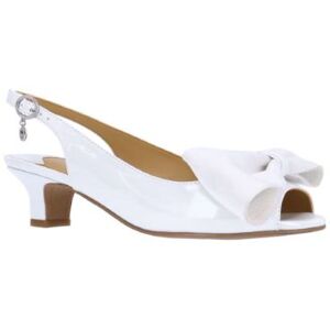 J.Renee Women's Lirain Slingback Pump in White, Patent/Grosgrain, Size 10.5 W, 1.5 Inch Heel