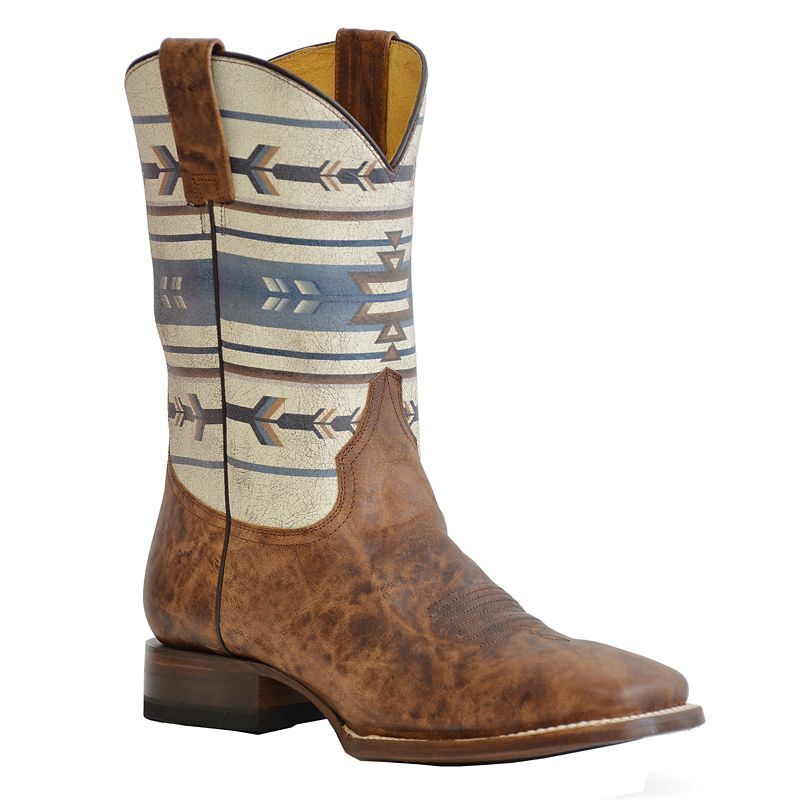 KARMAN INC Roper Mens Cowboy Aztek Sq Toe Boots 8.5 EE White
