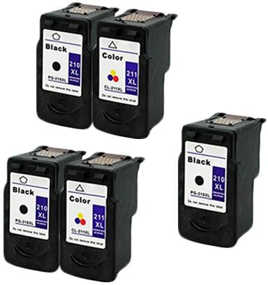 Clickinks Compatible Multipack Canon PG-210XL/CL-211XL 2 Full Sets + 1 EXTRA Black Inkjet Cartridges (5 Pack)