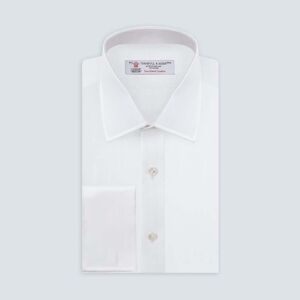 Turnbull & Asser White Herringbone Sea Island Quality Cotton Shirt with T&A Collar and Double Cuffs  Size:(16.0)