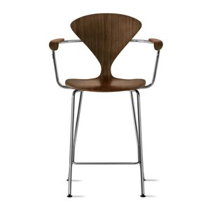 Cherner Stool with Arms in Red/Orange