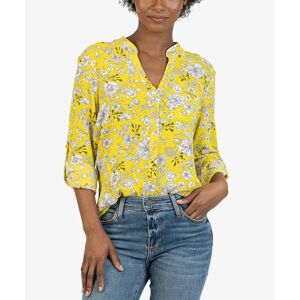 vendor-unknown Jasmine-Collar Stand Prt Crepe Blouse  - Yellow - Size: LARGE