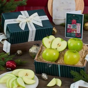 GourmetGiftBaskets.com Happy Holidays Green Apples Fruit Gift Box