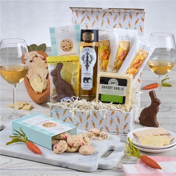 GourmetGiftBaskets.com Easter White Wine and Cheese Gift Box