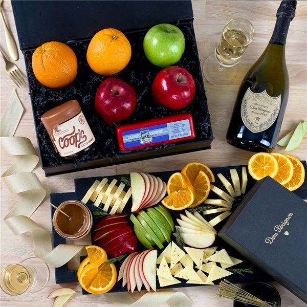 GourmetGiftBaskets.com Dom Perignon Fruit Cheese and Caramel