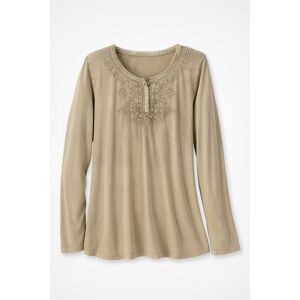 ColdWater Creek Alma Embroidered Henley Sand - Size: Extra Large Women