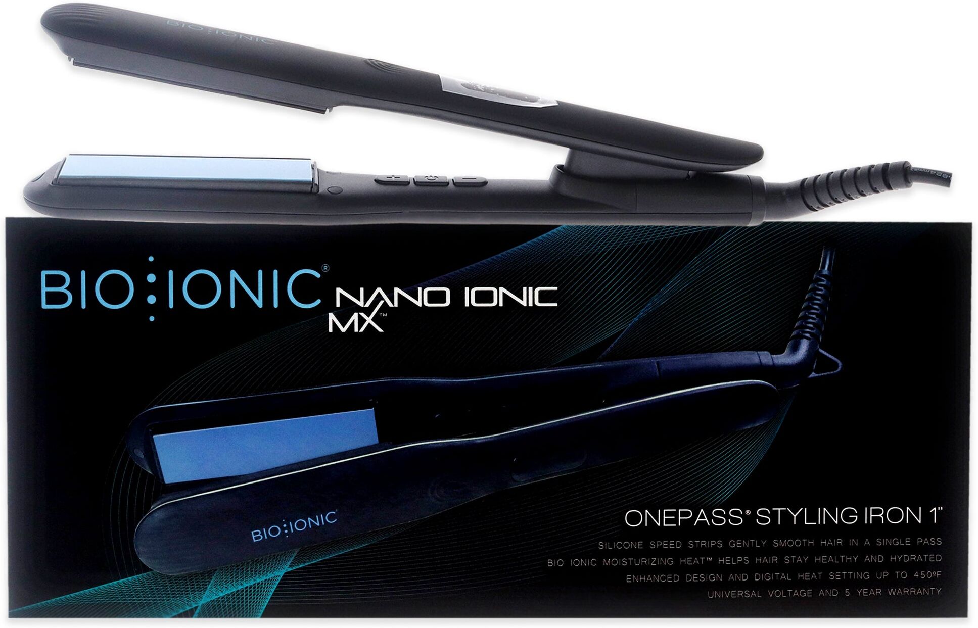 Onepass Nanoionic MX Styling Iron - Black ST-OP-1.0-LM by Bio Ionic for Women - 1 Inch Flat Iron Small