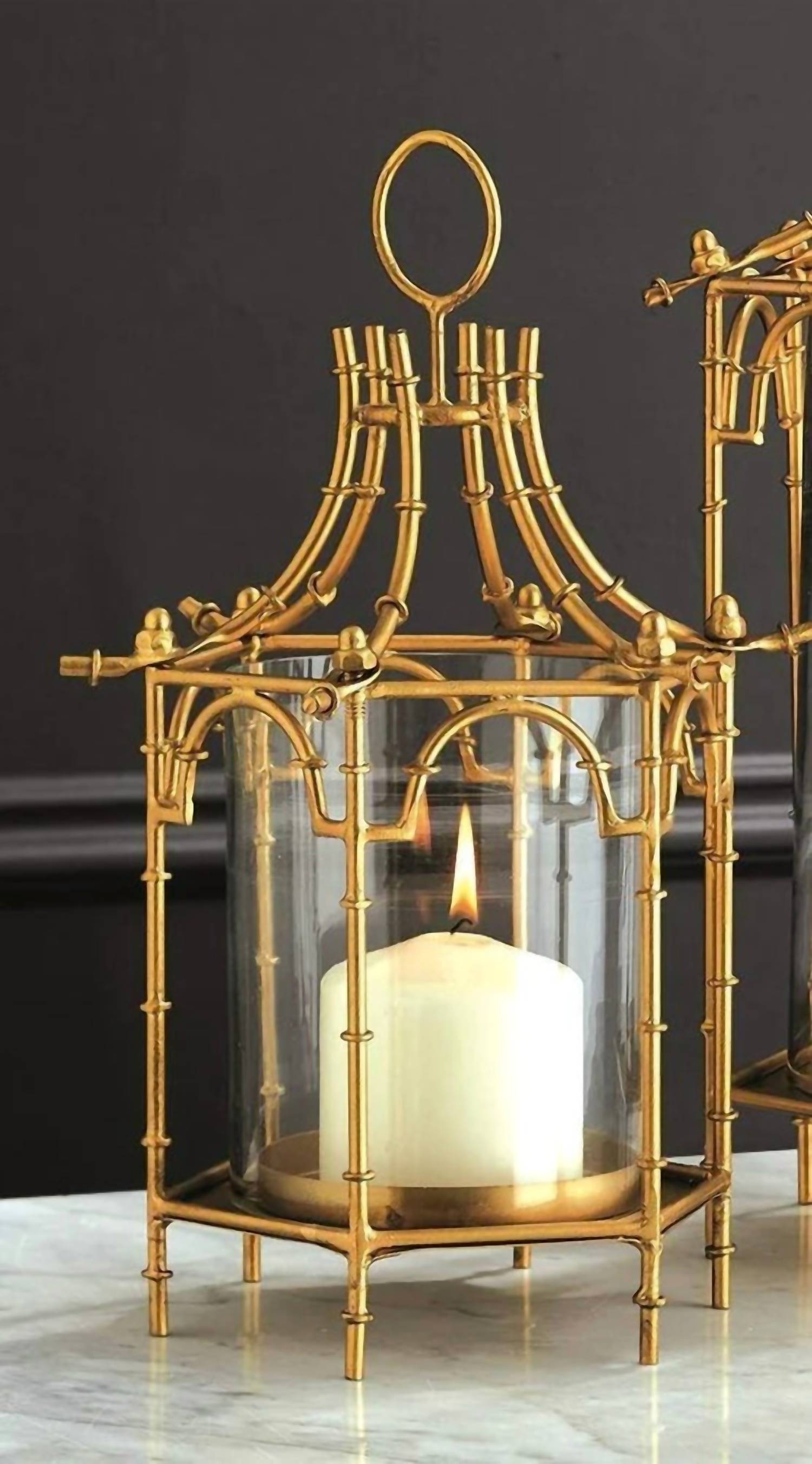 TWO'S COMPANY Brighton Pagoda Lantern In Brass