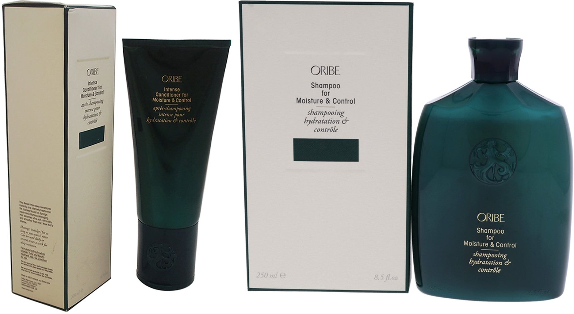 Shampoo and Intense Conditioner for Moisture Control Kit by Oribe for Unisex - 2 Pc Kit 8.5oz Shampoo, 6.8oz Conditioner One Size unisex